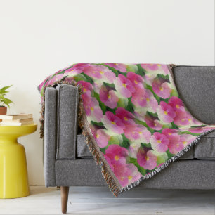 Elegant Pink & White Impatiens Flower Pattern Throw Blanket