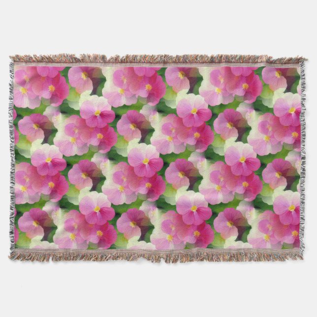 Elegant Pink & White Impatiens Flower Pattern Throw Blanket (Front)