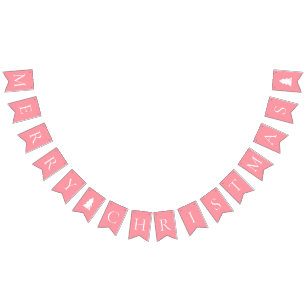 Elegant Pink White Merry Christmas Bunting