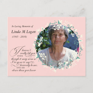 Elegant pink white painted floral wreath funeral postcard