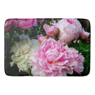 Elegant pink white peony floral garden photo bath mat