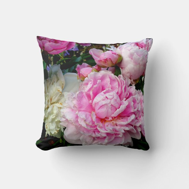 Elegant pink white peony floral garden photo cushion (Front)