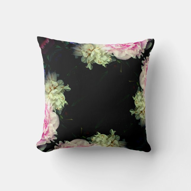 Elegant pink white peony floral garden photo cushion (Front)