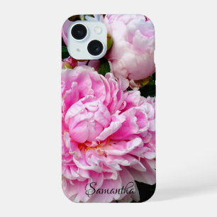 Elegant pink white peony floral garden photo iPhone 15 case