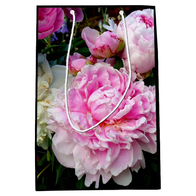 Elegant pink white peony floral garden photo medium gift bag (Front)