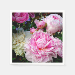 Elegant pink white peony floral garden photo napkin