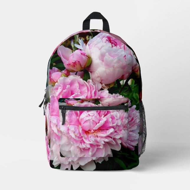 Elegant pink white peony floral garden photo printed backpack (Front)