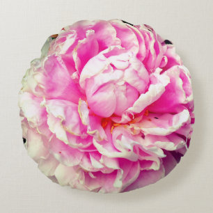 Elegant pink white peony floral garden photo round cushion
