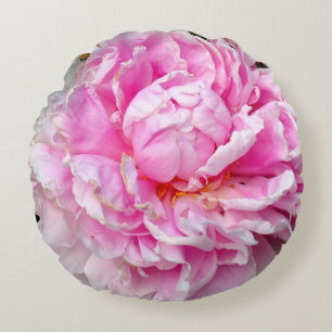 Elegant pink white peony floral garden photo round cushion