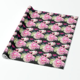 Elegant pink white peony floral garden photo wrapping paper