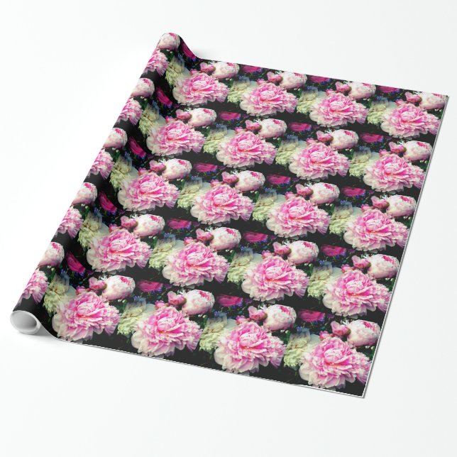 Elegant pink white peony floral garden photo wrapping paper (Unrolled)