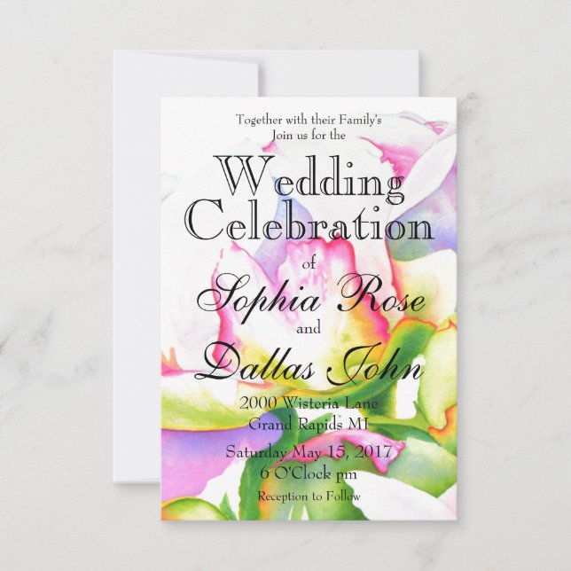 Elegant pink white peony floral watercolor invitation (Front)