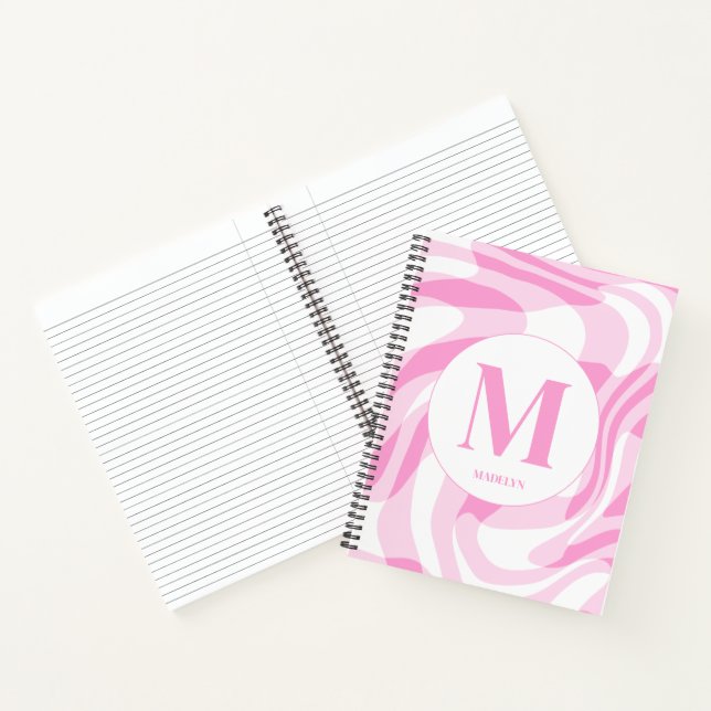 Elegant pink white personalized name notebook (Inside)