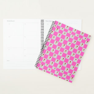 Elegant Pink & White Plaid Flower Pattern Planner