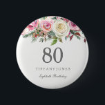 Elegant Pink White  Rose 80th Birthday Party 6 Cm Round Badge<br><div class="desc">Elegant Pink White  Rose 80th Birthday Party Button

See matching items in Niche and Nest Store below</div>