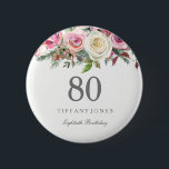Elegant Pink White  Rose 80th Birthday Party 6 Cm Round Badge<br><div class="desc">Elegant Pink White  Rose 80th Birthday Party Button

See matching items in Niche and Nest Store below</div>