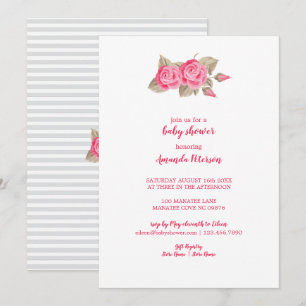 Elegant Pink & White Roses Baby Shower Invitation
