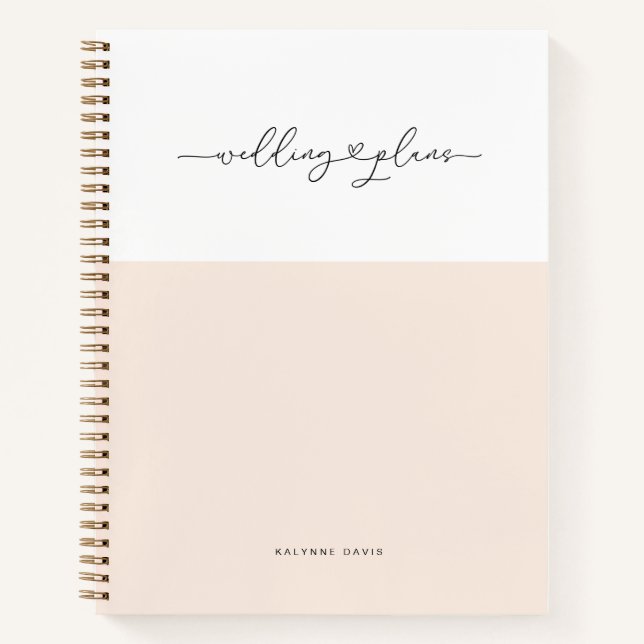 Elegant Pink White Script Swashes Heart Wedding Notebook (Front)