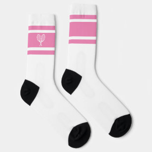 Elegant Pink White Stripe Tennis Racket Athletic Socks