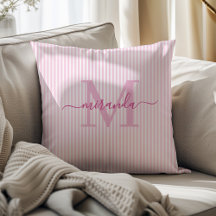 Elegant Pink & White Stripes Monogram Name