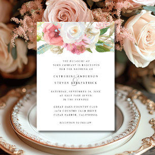 Elegant Pink White Teal Garden Floral Wedding Invitation