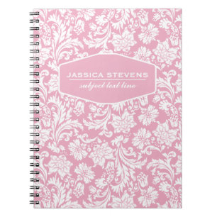 Elegant Pink & White Vintage Floral Damasks Notebook