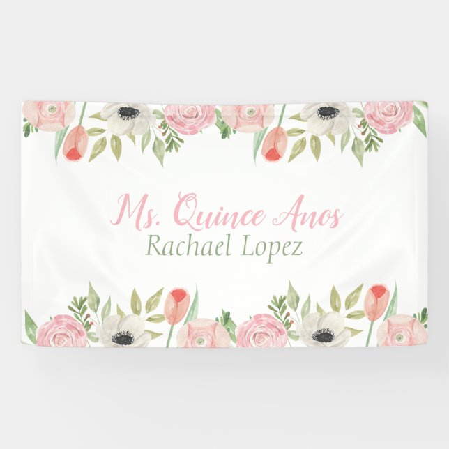Elegant Pink & White Watercolor Floral Banner (Horizontal)