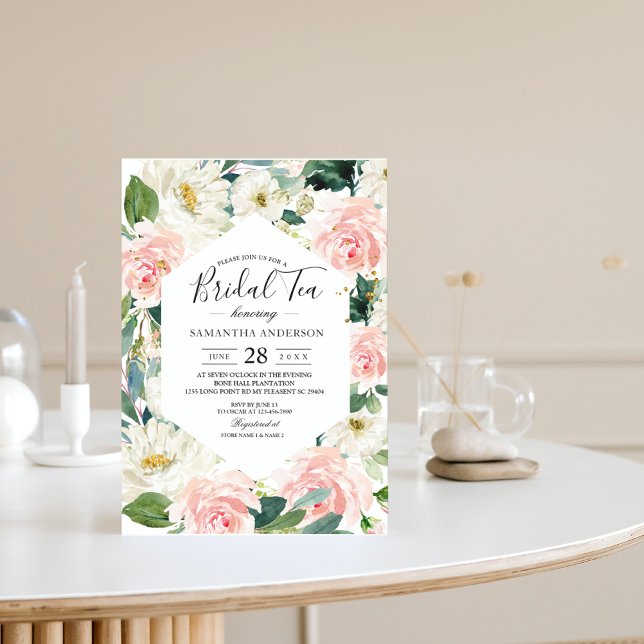 Elegant Pink & White Watercolor Floral Frame  Invitation (Creator Uploaded)