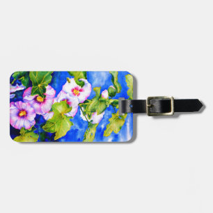 Elegant pink white watercolor floral garden luggage tag