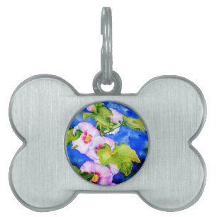 Elegant pink white watercolor floral garden pet tag