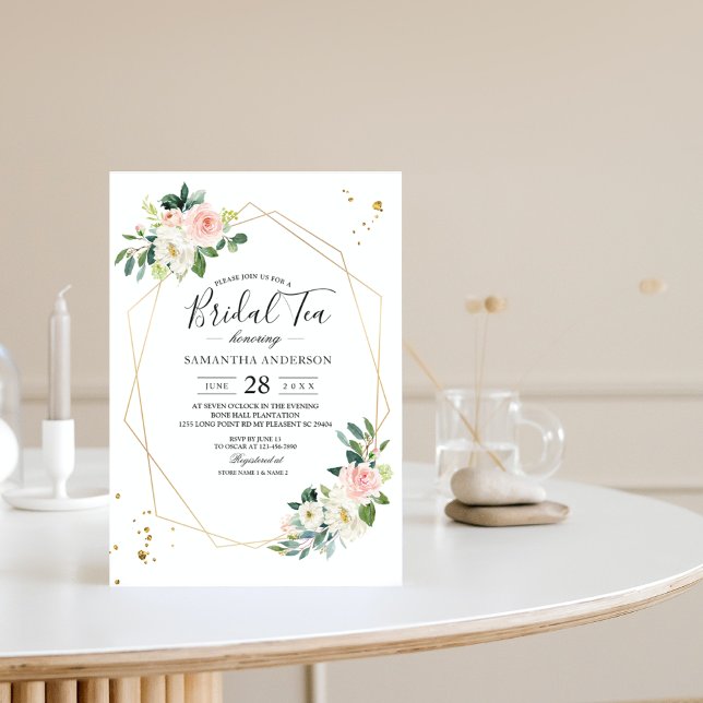 Elegant Pink & White Watercolor Flowers Gold Drops Invitation (Creator Uploaded)