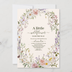 Elegant Pink Wildflower Boho Baby Shower Invitation