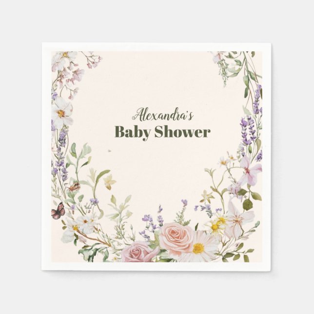 Elegant Pink Wildflower Boho Baby Shower Napkin (Front)