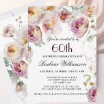 Elegant Pink Wildflower Floral 60th Birthday Party Holiday Card<br><div class="desc">Start this special 60th birthday celebration in a elegant style with this beautifully feminine gentle floral invitation with watercolor mixed wildflowers and trailing greenery. All of the text can be personalised for your party including the guest of honour's age. If you have any special requests or require design assistance, just...</div>