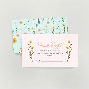 Elegant Pink Wildflower Girls Baby Diaper Raffle Enclosure Card