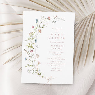 Elegant Pink Wildflower Rustic Boho Baby Shower Invitation