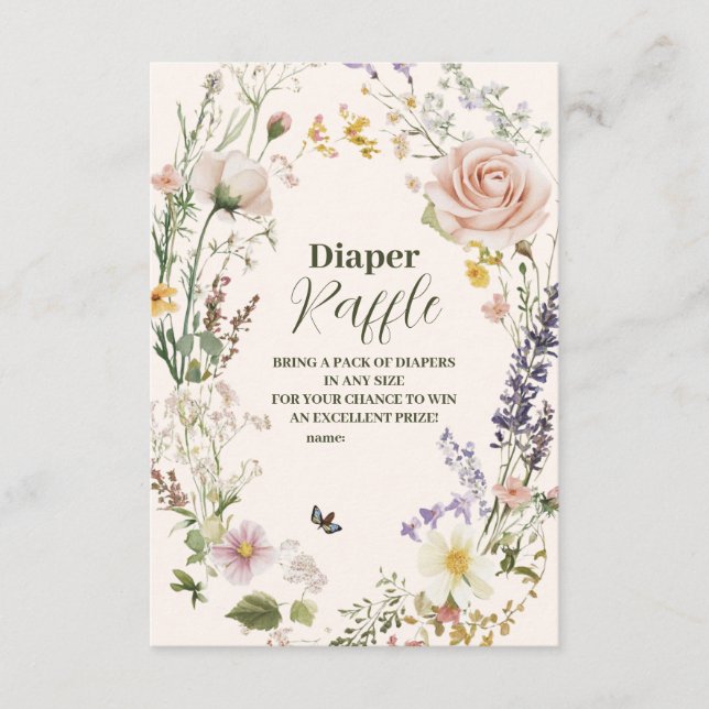 Elegant Pink Wildflower Rustic Boho Diapper Raffle Enclosure Card (Front)