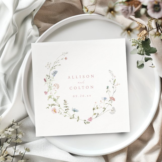 Elegant Pink Wildflower Rustic Boho Wedding  Napkin (Elegant Pink Wildflower Rustic Boho Wedding Napkins)