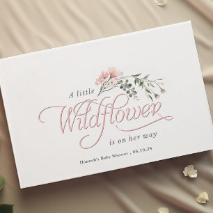 Elegant pink wildflower, simple baby girl shower guest book