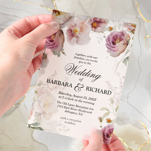 Elegant Pink Wildflower Watercolor Wedding  Vellum Invitations