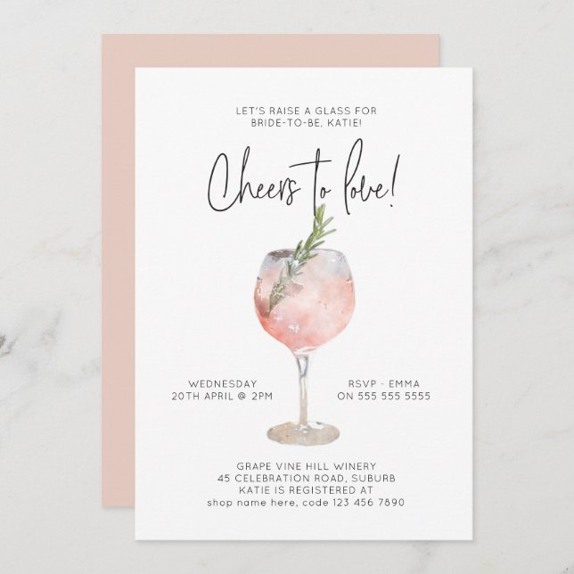 Elegant Pink Wine Cheers to Love Bridal Shower Invitation (Front/Back)