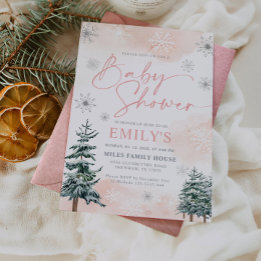 Elegant Pink Winter Baby Shower Invitation