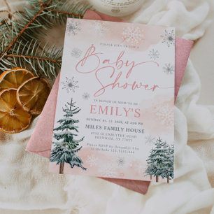 Elegant Pink Winter Baby Shower Invitation