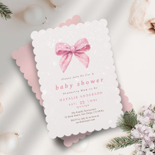 Elegant Pink Winter Snow Coquette Baby Shower Invitation