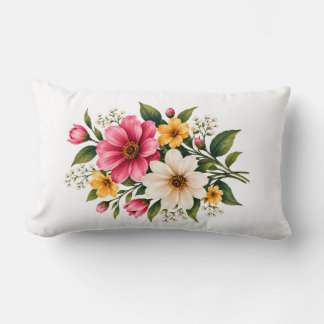 Elegant Pink & Yellow Floral Bouquet Botanical 💐  Lumbar Cushion