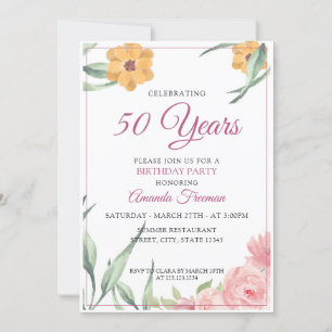 Elegant Pink & Yellow Floral Mother Birthday Invitation