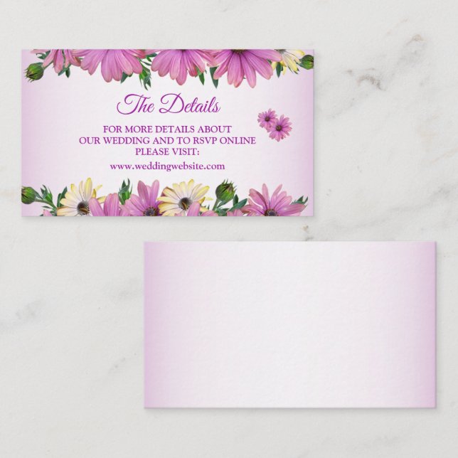ًElegant Pink Yellow Floral Rustic Wedding Detail Enclosure Card (Front/Back)