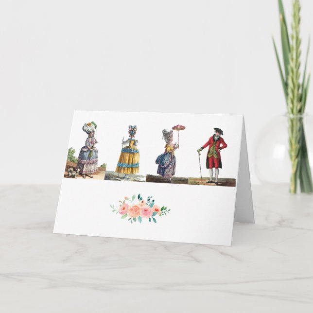 Elegant Pink, Yellow French Fashion Regency Flower Thank You Card (Front)