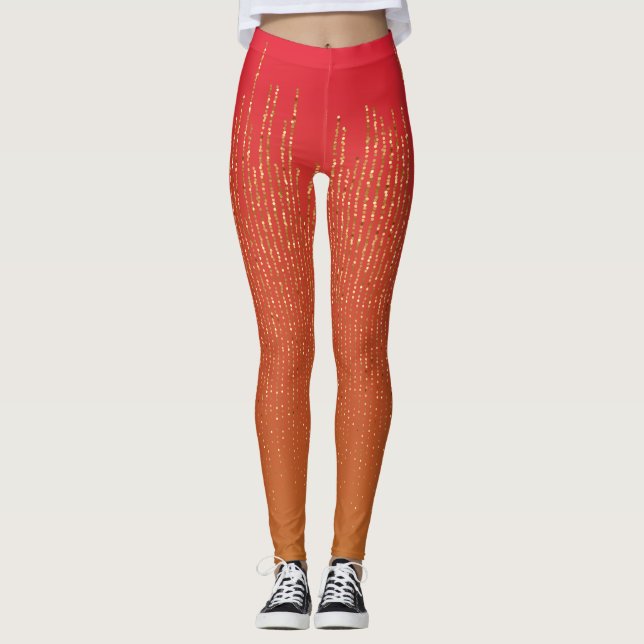 Elegant Pink Yellow Glitter Pattern Leggings (Front)