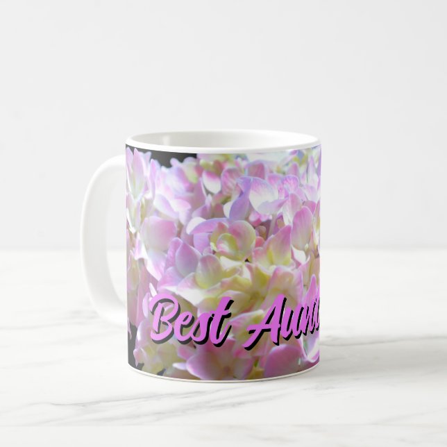 Elegant pink yellow purple hydrangeas flowers Aunt Coffee Mug (Front Left)